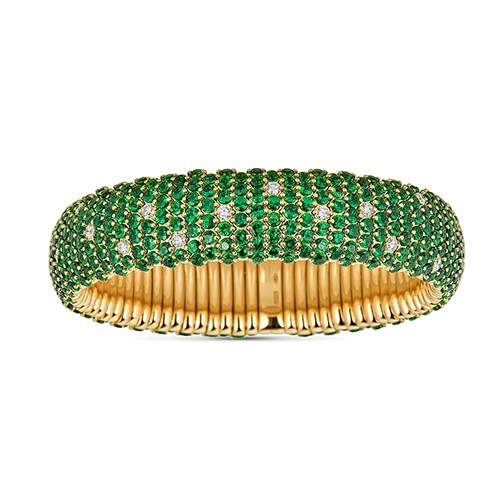 18K Green Tsavorite & Diamond Large Expandable Bracelet